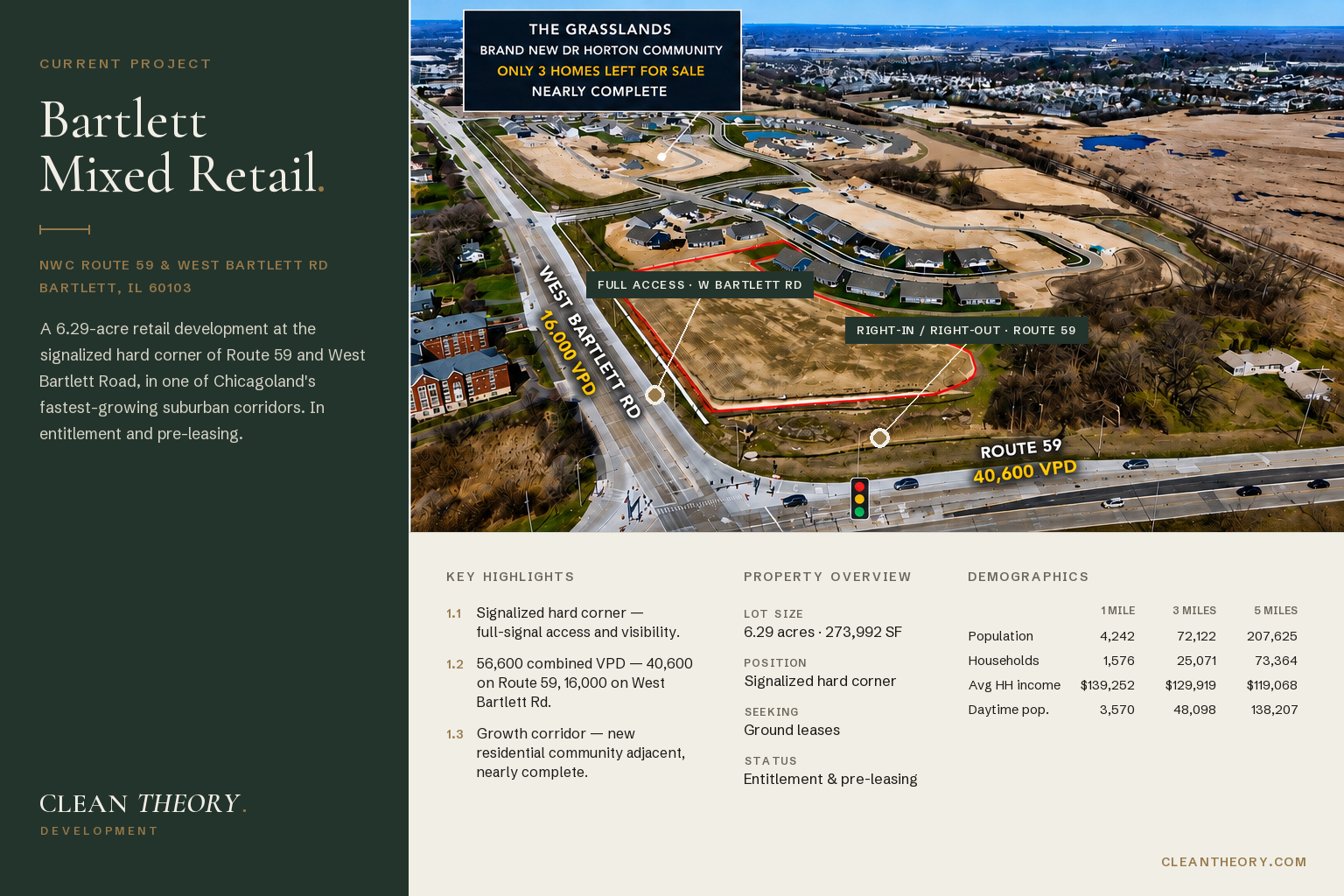 Bartlett Mixed Retail — project flyer with annotated site aerial and access points